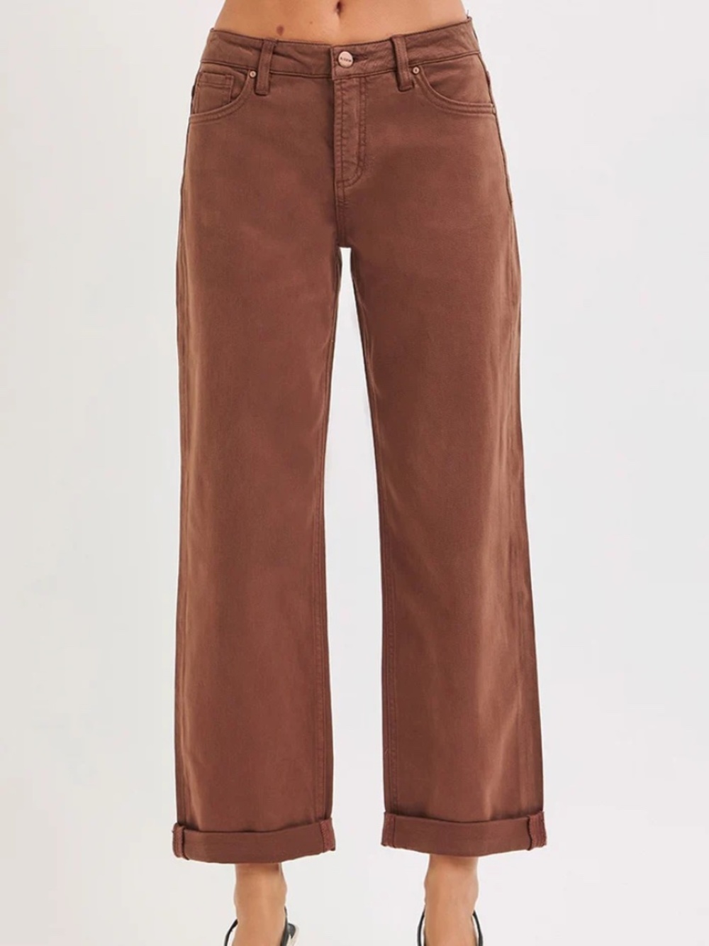 RISEN Brown Relaxed Mid-rise Baggy Barrel Jeans w/Tummy Control Sz 11/30 - NWT
